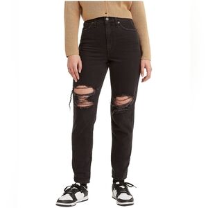 Levis High Waisted Mom Jeans Black Ripped Cotton New NWT Size 28 Frayed Neutral